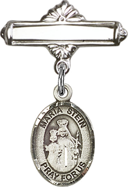 Personalized Baby Badge - Engraved Badge Pin with Maria Stein Charm