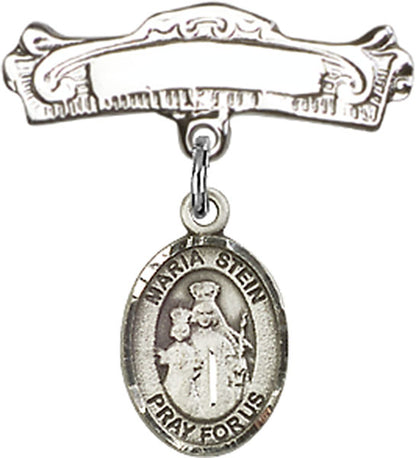 Personalized Baby Badge - Engraved Badge Pin with Maria Stein Charm