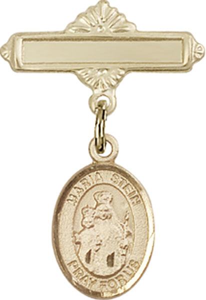 Personalized Baby Badge - Engraved Badge Pin with Maria Stein Charm