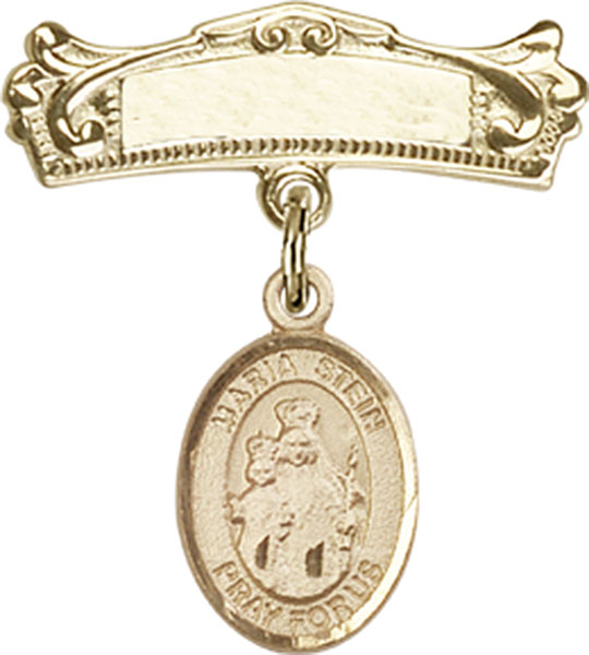 Personalized Baby Badge - Engraved Badge Pin with Maria Stein Charm