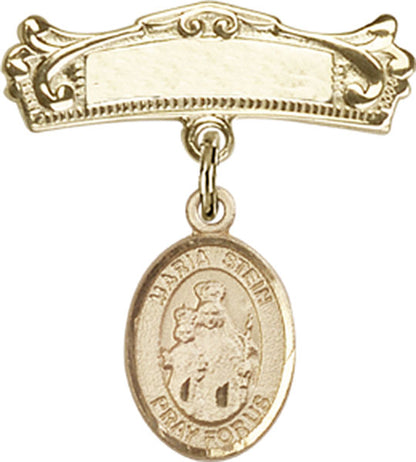 Personalized Baby Badge - Engraved Badge Pin with Maria Stein Charm