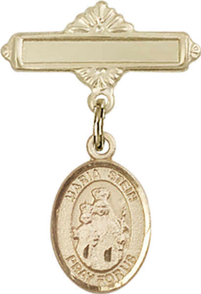 Personalized Baby Badge - Engraved Badge Pin with Maria Stein Charm