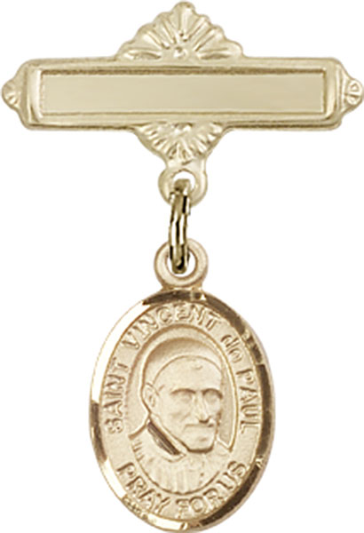 Personalized Baby Badge - Engraved Badge Pin with St. Vincent de Paul Charm