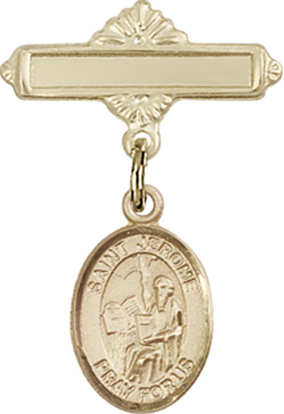 Personalized Baby Badge - Engraved Badge Pin with St. Jerome Charm