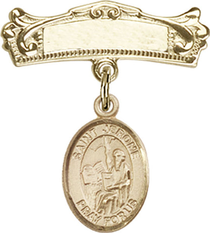 Personalized Baby Badge - Engraved Badge Pin with St. Jerome Charm