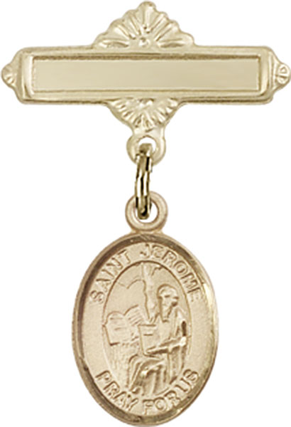 Personalized Baby Badge - Engraved Badge Pin with St. Jerome Charm