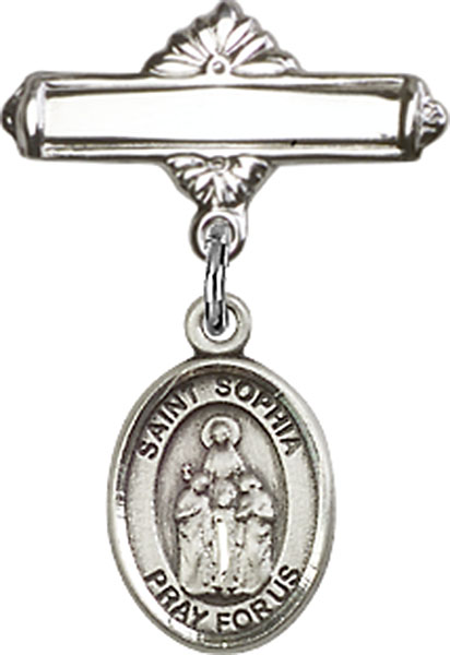 Personalized Baby Badge - Engraved Badge Pin with St. Sophia Charm