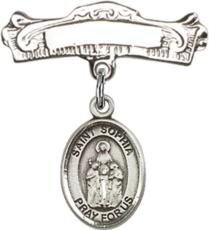 Personalized Baby Badge - Engraved Badge Pin with St. Sophia Charm