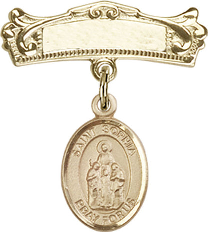 Personalized Baby Badge - Engraved Badge Pin with St. Sophia Charm