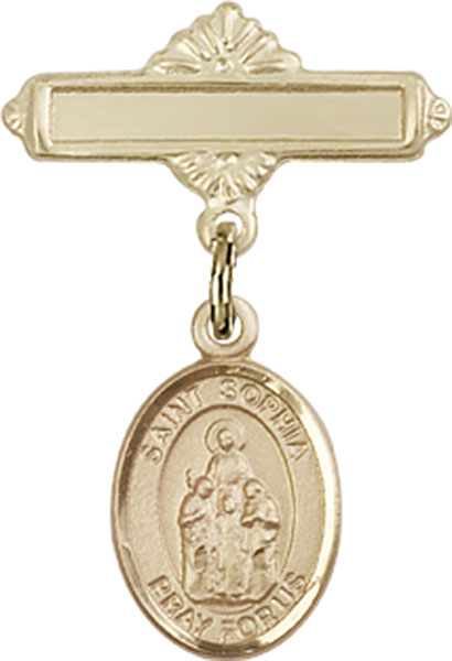 Personalized Baby Badge - Engraved Badge Pin with St. Sophia Charm