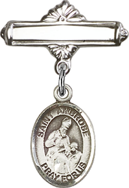Personalized Baby Badge - Engraved Badge Pin with St. Ambrose Charm