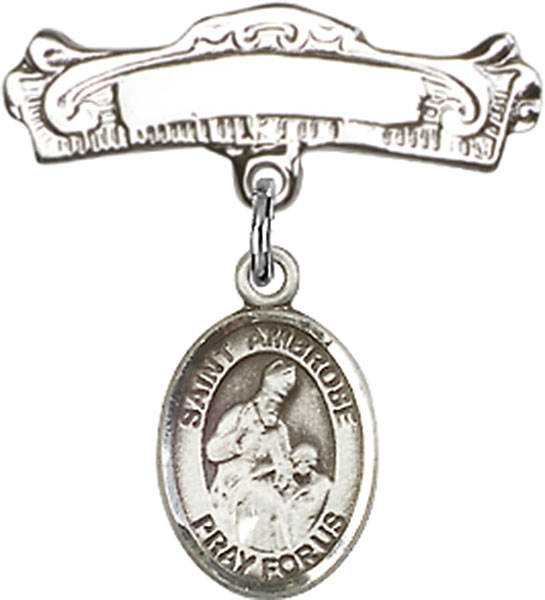 Personalized Baby Badge - Engraved Badge Pin with St. Ambrose Charm