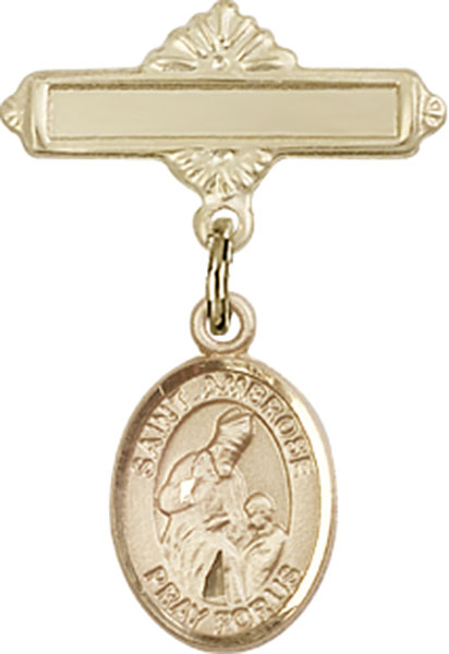 Personalized Baby Badge - Engraved Badge Pin with St. Ambrose Charm