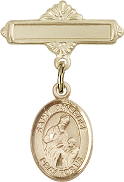 Personalized Baby Badge - Engraved Badge Pin with St. Ambrose Charm