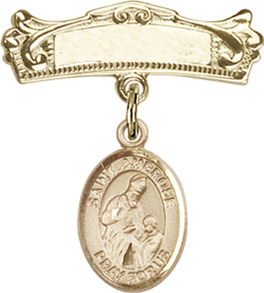 Personalized Baby Badge - Engraved Badge Pin with St. Ambrose Charm