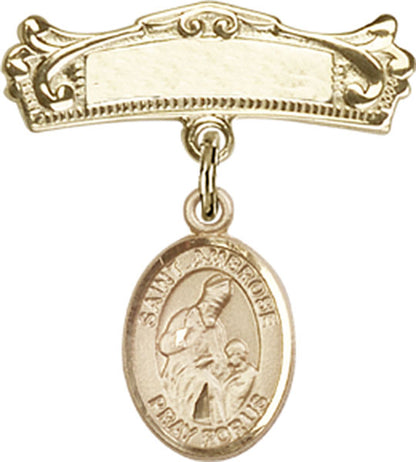 Personalized Baby Badge - Engraved Badge Pin with St. Ambrose Charm