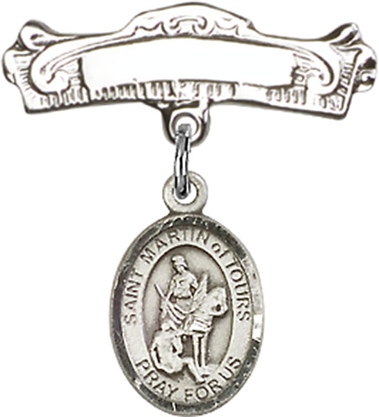 Personalized Baby Badge - Engraved Badge Pin with St. Martin of Tours Charm