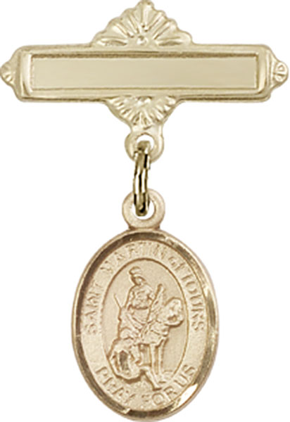 Personalized Baby Badge - Engraved Badge Pin with St. Martin of Tours Charm