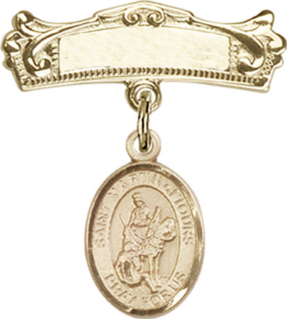 Personalized Baby Badge - Engraved Badge Pin with St. Martin of Tours Charm