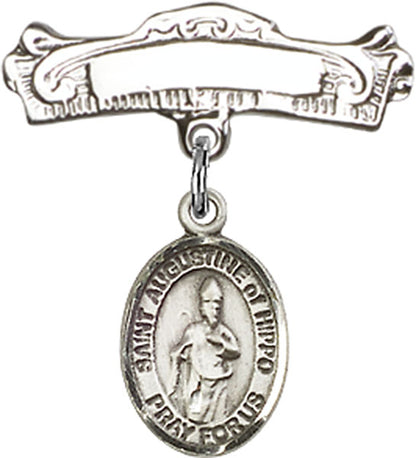 Personalized Baby Badge - Engraved Badge Pin with St. Augustine of Hippo Charm
