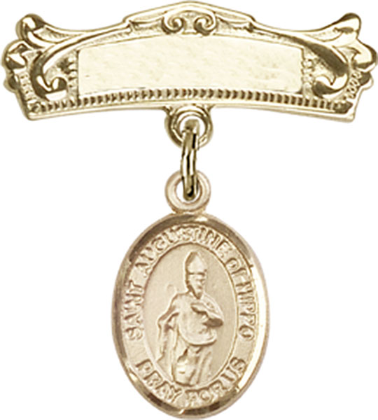 Personalized Baby Badge - Engraved Badge Pin with St. Augustine of Hippo Charm