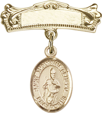 Personalized Baby Badge - Engraved Badge Pin with St. Augustine of Hippo Charm