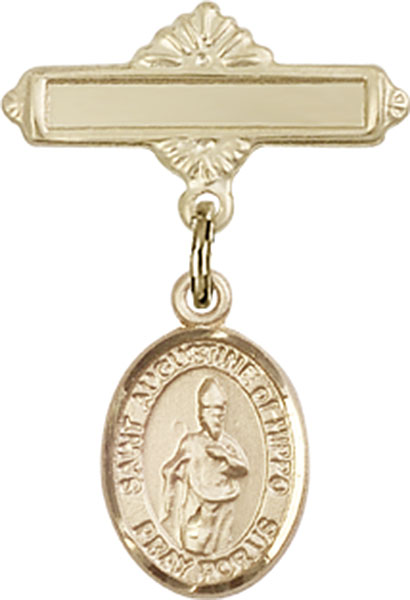 Personalized Baby Badge - Engraved Badge Pin with St. Augustine of Hippo Charm