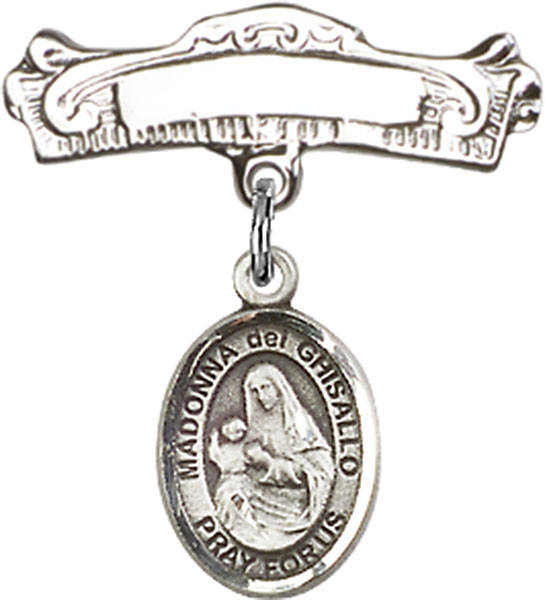 Personalized Baby Badge - Engraved Badge Pin with Madonna del Ghisallo Charm