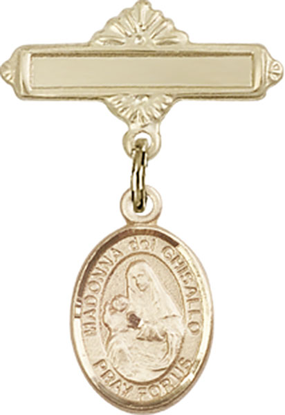 Personalized Baby Badge - Engraved Badge Pin with Madonna del Ghisallo Charm