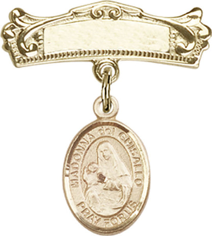 Personalized Baby Badge - Engraved Badge Pin with Madonna del Ghisallo Charm