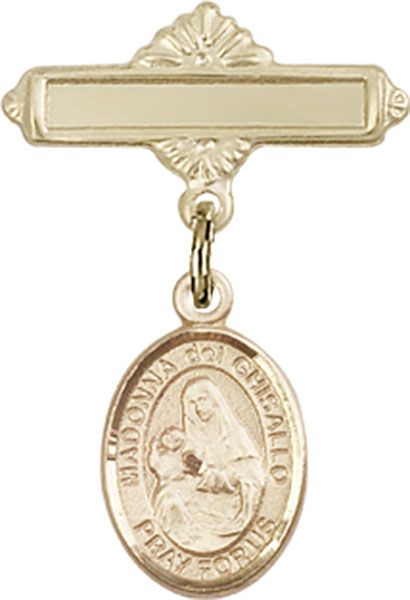 Personalized Baby Badge - Engraved Badge Pin with Madonna del Ghisallo Charm