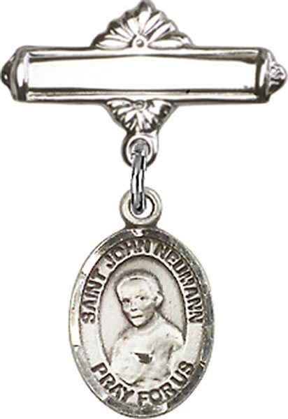 Personalized Baby Badge - Engraved Badge Pin with St. John Neumann Charm