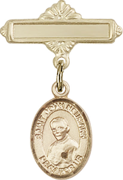 Personalized Baby Badge - Engraved Badge Pin with St. John Neumann Charm