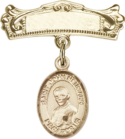 Personalized Baby Badge - Engraved Badge Pin with St. John Neumann Charm