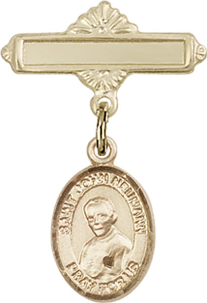 Personalized Baby Badge - Engraved Badge Pin with St. John Neumann Charm