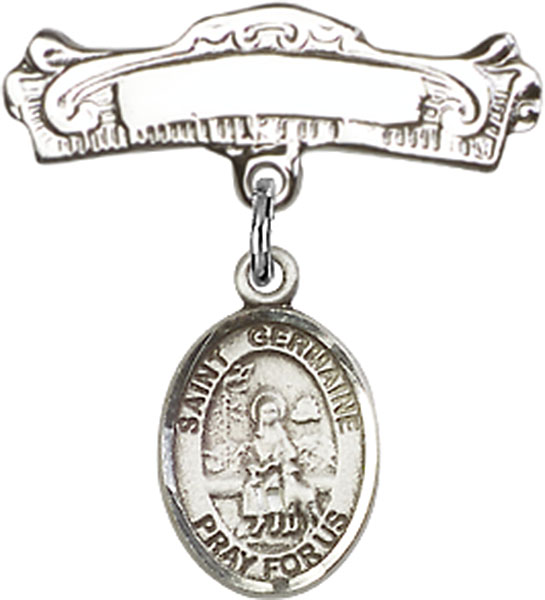 Personalized Baby Badge - Engraved Badge Pin with St. Germaine Cousin Charm