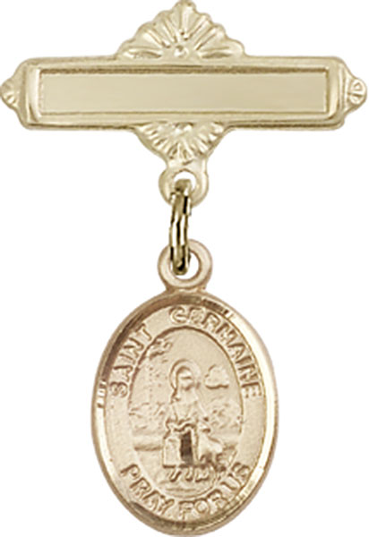 Personalized Baby Badge - Engraved Badge Pin with St. Germaine Cousin Charm