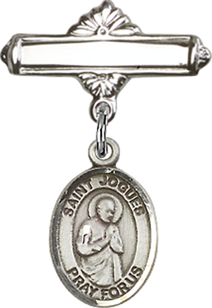 Personalized Baby Badge - Engraved Badge Pin with St. Isaac Jogues Charm