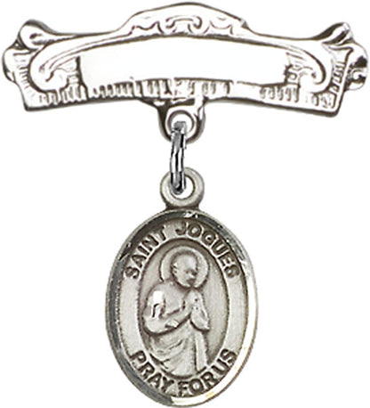 Personalized Baby Badge - Engraved Badge Pin with St. Isaac Jogues Charm