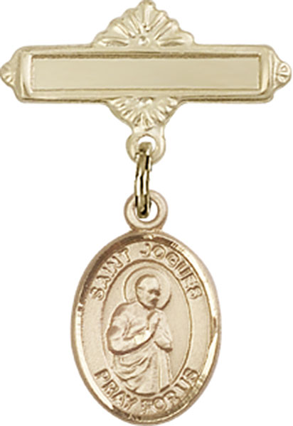 Personalized Baby Badge - Engraved Badge Pin with St. Isaac Jogues Charm