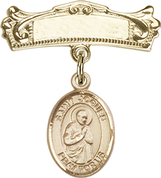 Personalized Baby Badge - Engraved Badge Pin with St. Isaac Jogues Charm
