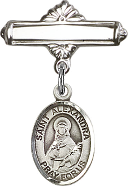 Personalized Baby Badge - Engraved Badge Pin with St. Alexandra Charm