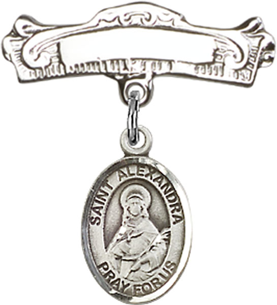 Personalized Baby Badge - Engraved Badge Pin with St. Alexandra Charm