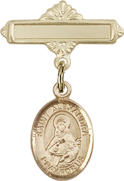 Personalized Baby Badge - Engraved Badge Pin with St. Alexandra Charm