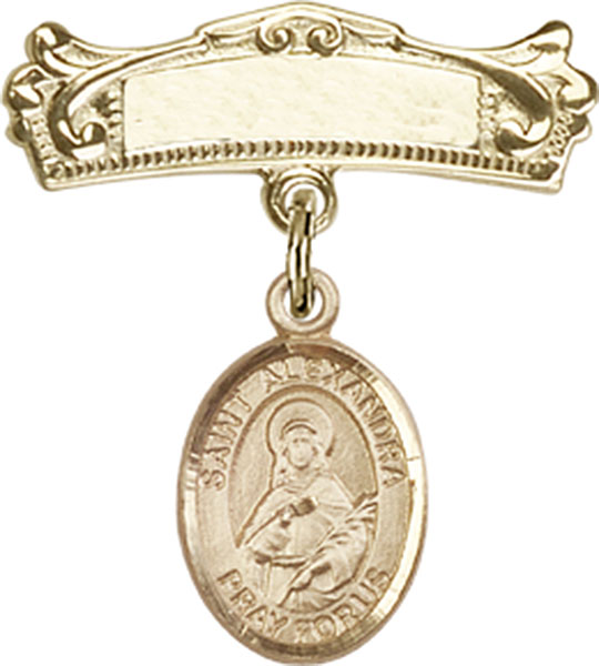 Personalized Baby Badge - Engraved Badge Pin with St. Alexandra Charm