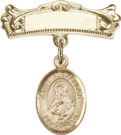 Personalized Baby Badge - Engraved Badge Pin with St. Alexandra Charm