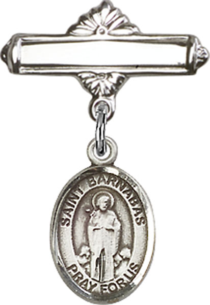 Personalized Baby Badge - Engraved Badge Pin with St. Barnabas Charm