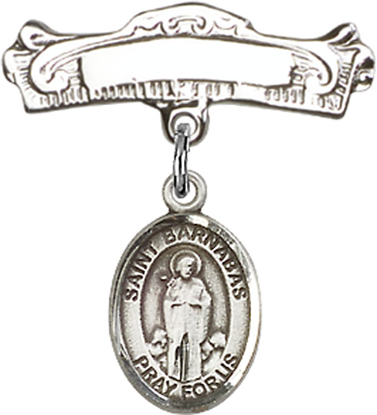 Personalized Baby Badge - Engraved Badge Pin with St. Barnabas Charm