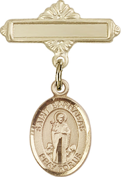 Personalized Baby Badge - Engraved Badge Pin with St. Barnabas Charm