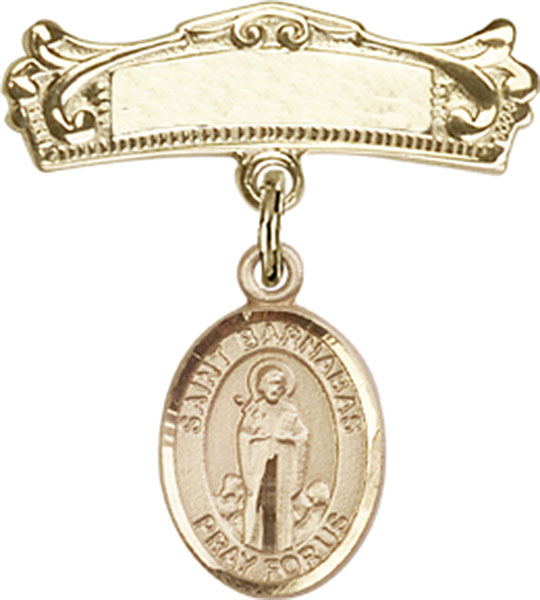 Personalized Baby Badge - Engraved Badge Pin with St. Barnabas Charm